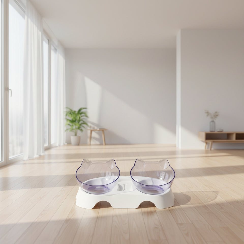 15-degree elevated cat food and water bowl for comfortable feeding