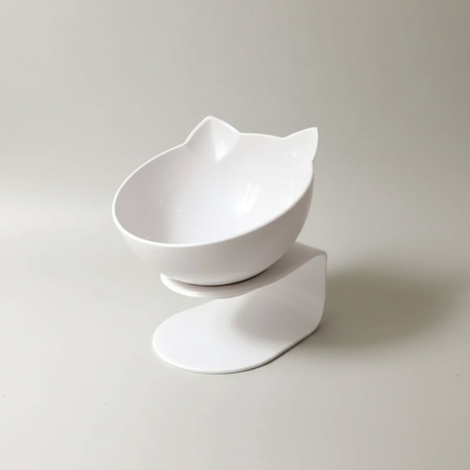 Cat food and water feeding station with two elevated bowls