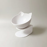 Cat food and water feeding station with two elevated bowls
