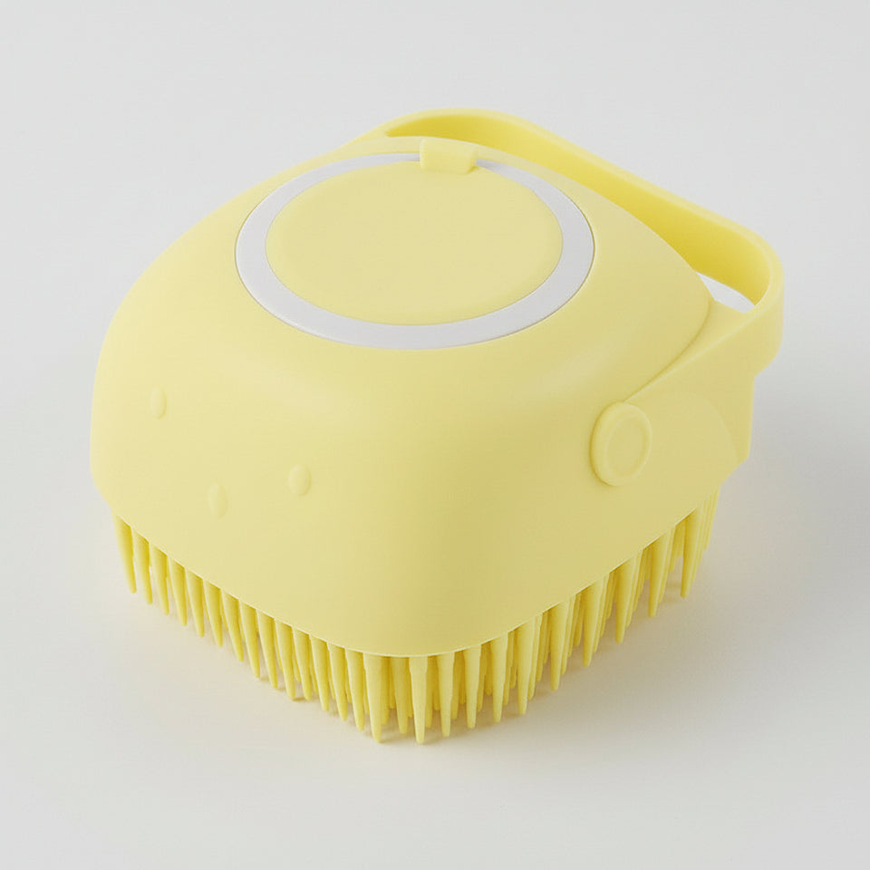 Dog bath brush with built-in shampoo dispenser
