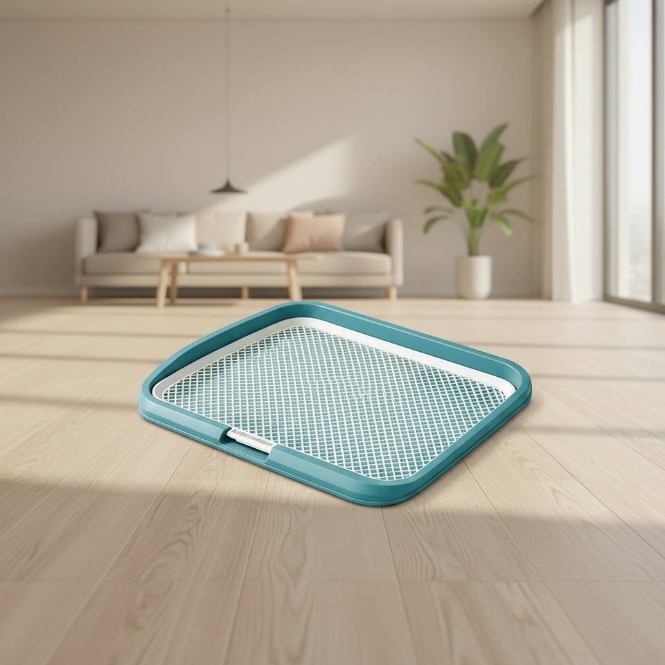 Leak-resistant dog potty tray with deep collection basin