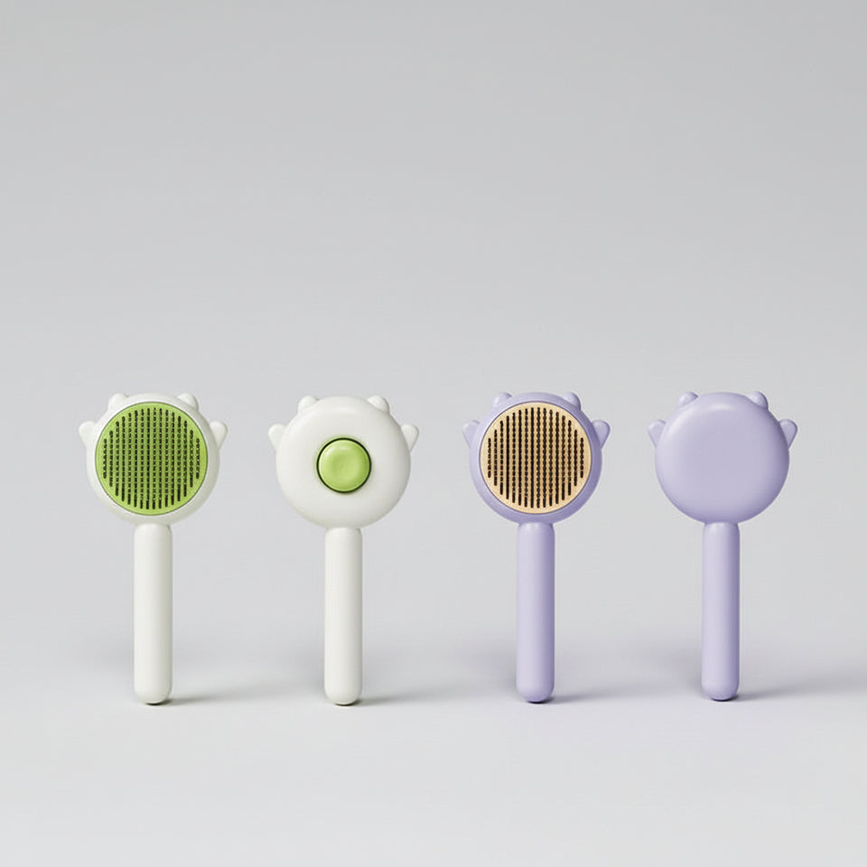 Pet grooming brush designed to collect loose hair and fur