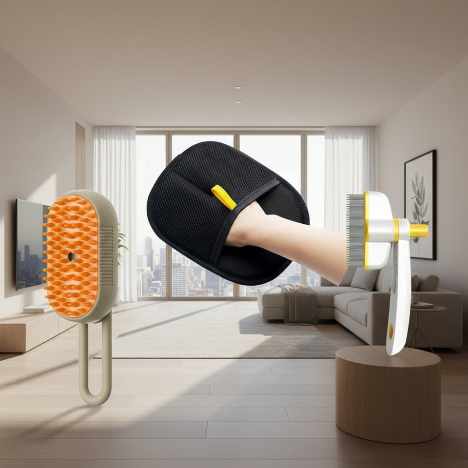 Steam spray pet grooming brush for coat care